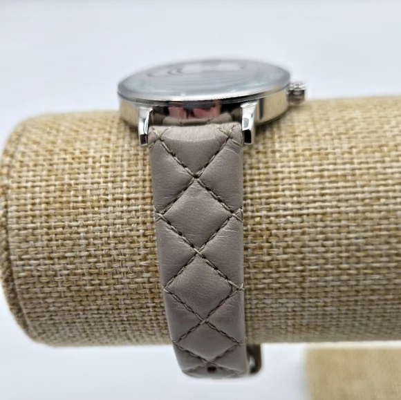 KATE SPADE Genuine Leather Watch Silver Metal Framed Face Taupe Leather - Picture 3 of 9